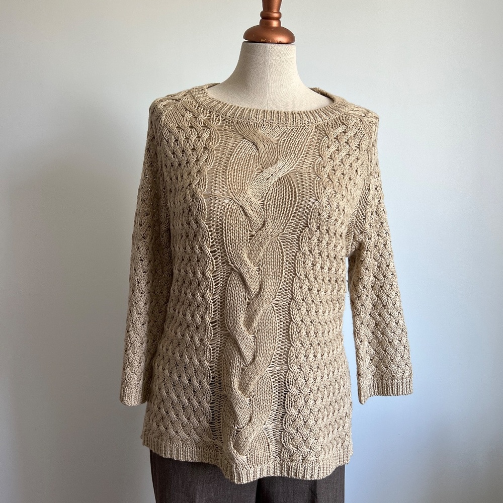 Lyn - Tan Cable Knit Sweater